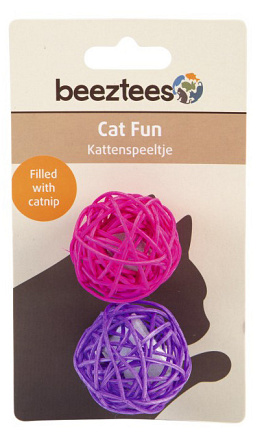 Beeztees Rotan Bal met Catnip Paars/Roze 2 st