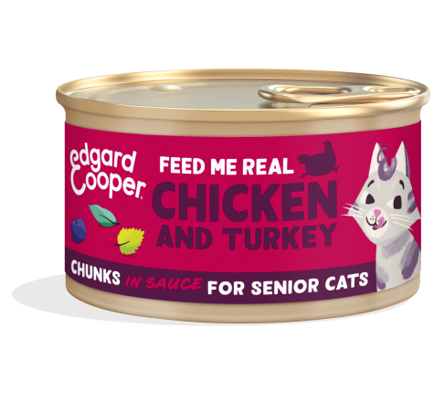 Edgard & Cooper kattenvoer Senior Kip & Kalkoen Chunks 85 gr